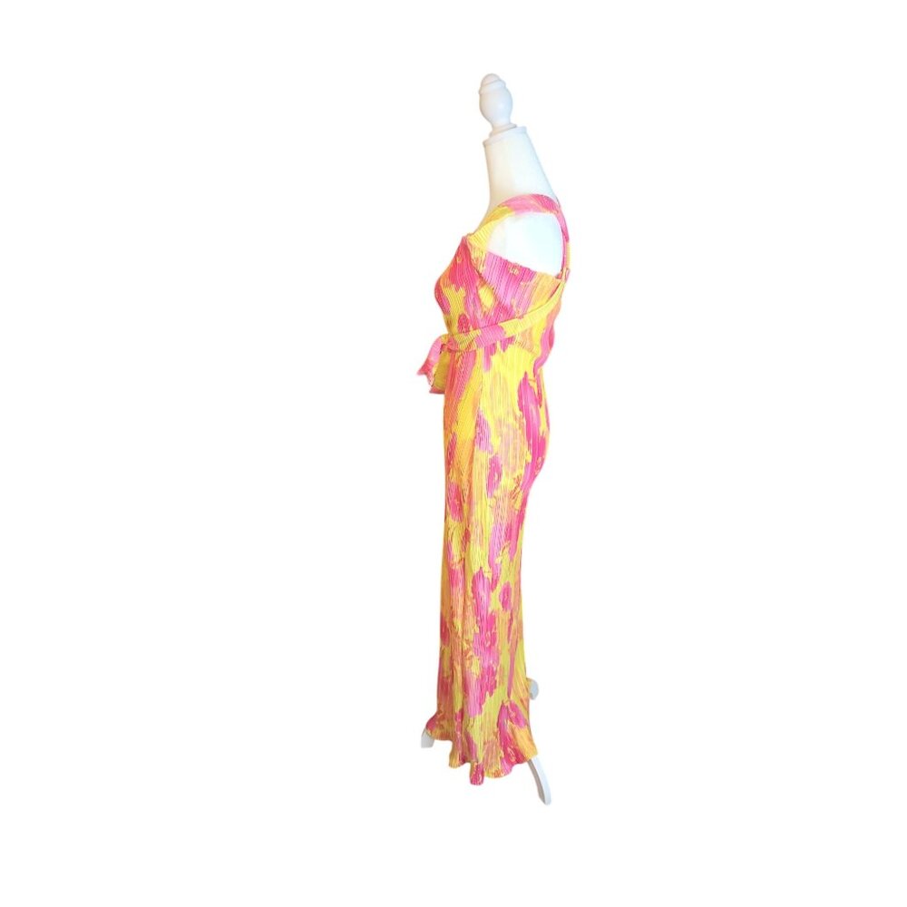 PrettyLittleThing Multi Floral Print Plisse Bandeau Cowl Back Maxi Dress Size 2 - Picture 3 of 5